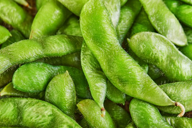 Close up on edamame or soybeans texture