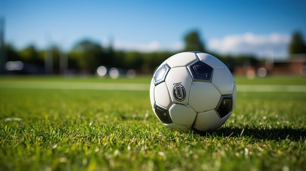 close-up een voetbal in het gras van het veld