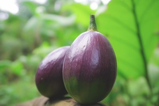 Close up of Eggplants on nature background with copy space Healthy vegan vegetarian food concept