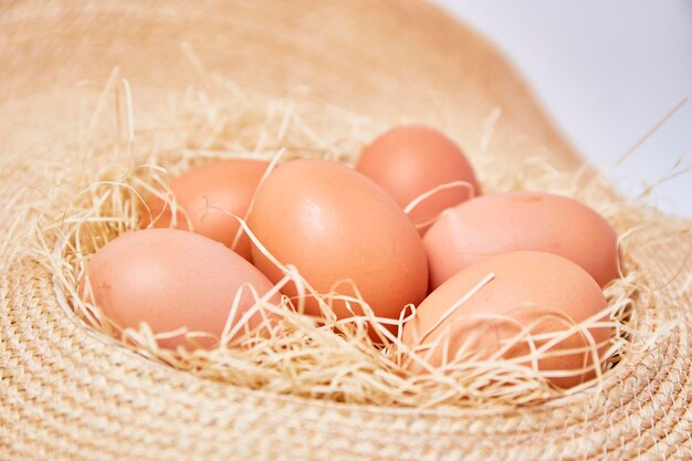 Close-up of eggs in basket