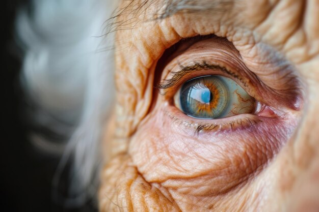 Foto prossimo piano dell'occhio di una donna anziana