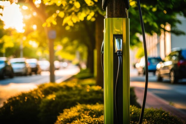 close up of electric car charger