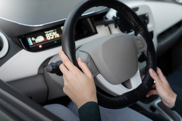 Close up on electric car in france