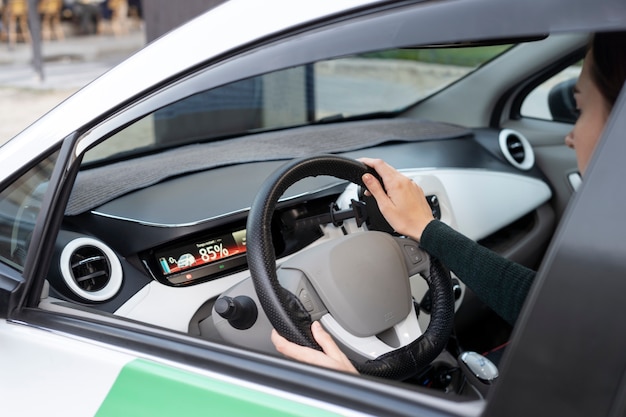 Close up on electric car in france