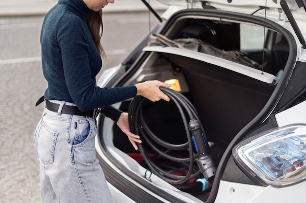 Photo close up on electric car in france