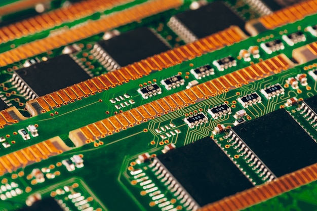 Close up of electronic circuit board with processor