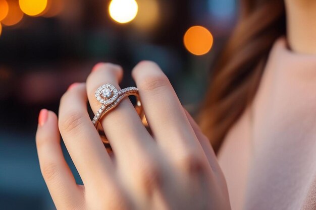 Close up of elegant diamond ring