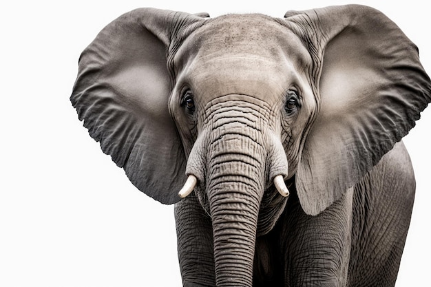 Close up of an elephant on a white background