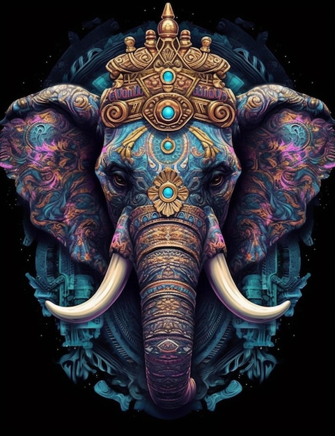Близкий взгляд на слона с короной на голове