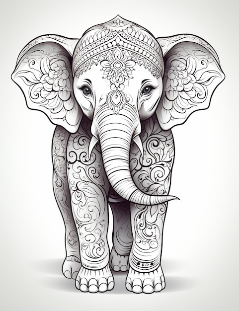 Photo a close up of an elephant with a decorative design on its trunk generative ai