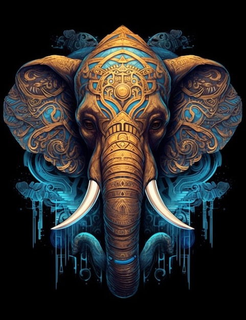 Близкий взгляд на слона с очень сложным рисунком на голове