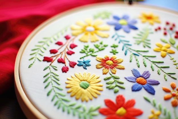 Photo close up of embroidering on a craft hoop