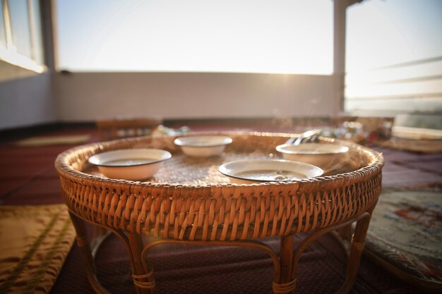 Close-up of empty coffee on table at home