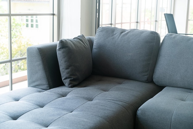 close up empty grey fabric sofa decoration in a room