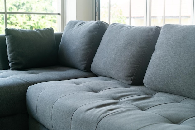 Close up empty grey fabric sofa