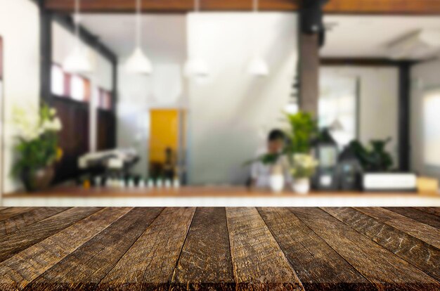 close-up of empty wooden table in cafe