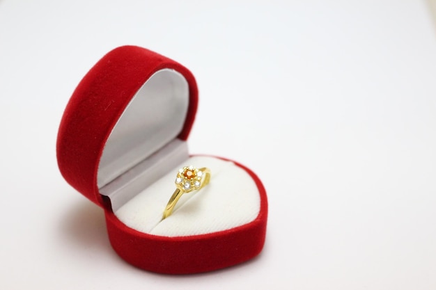 close-up of engagement ring in box