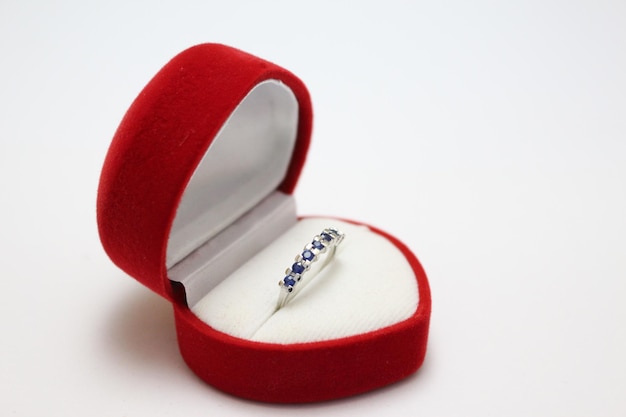 close-up of engagement ring in box