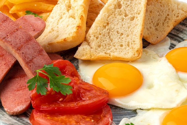 Close up of english breakfast plate food