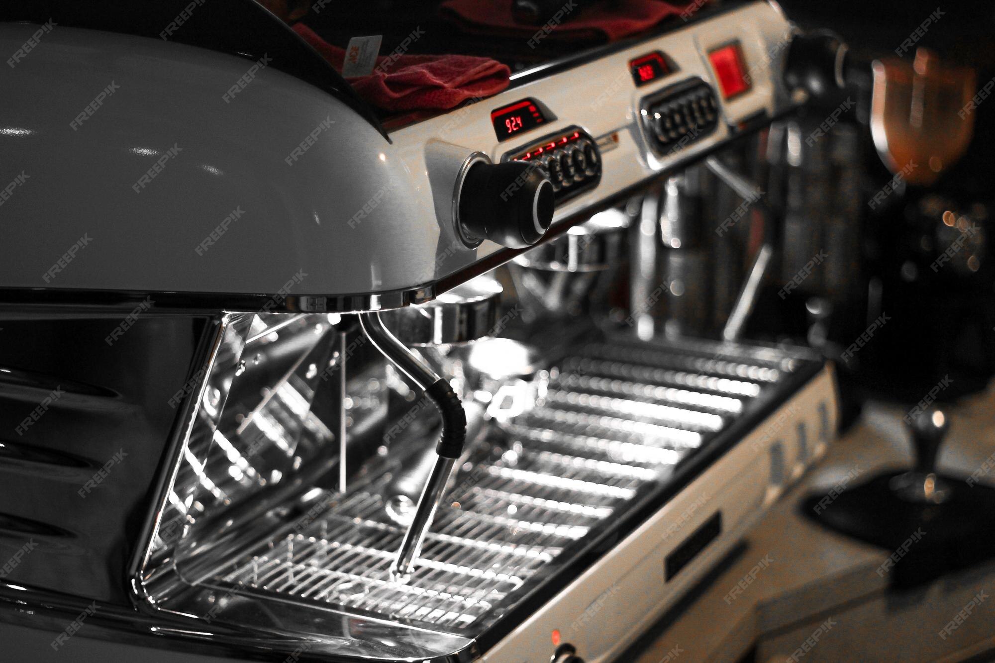 Premium Photo Close up of espresso machine brewing a coffee espresso