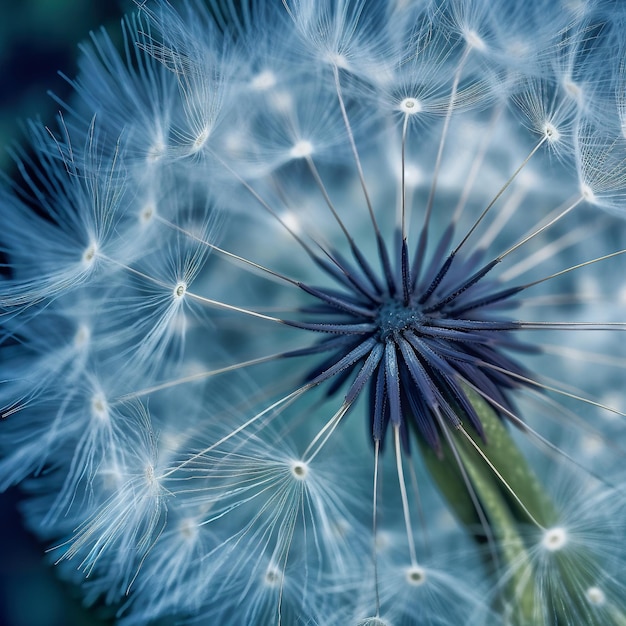 Close up ethereal dandelion in blue