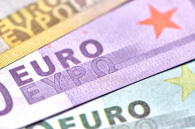 close up Euro banknotes or Euro money. Euro cash background