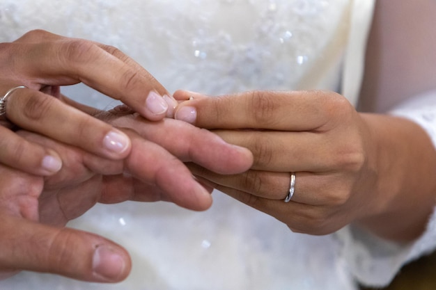 Close up of exchange of rings