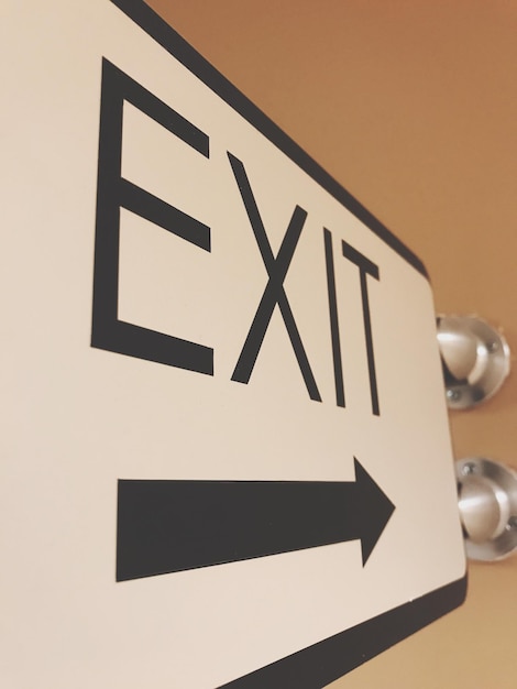 Close-up of exit sign