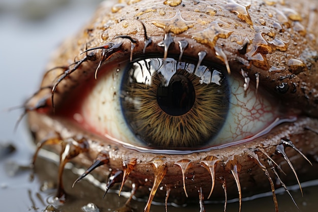 a close up of the eye of an alligator