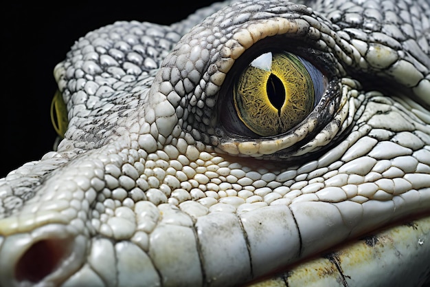 Photo close up of the eye of a crocodile with yellow eyes