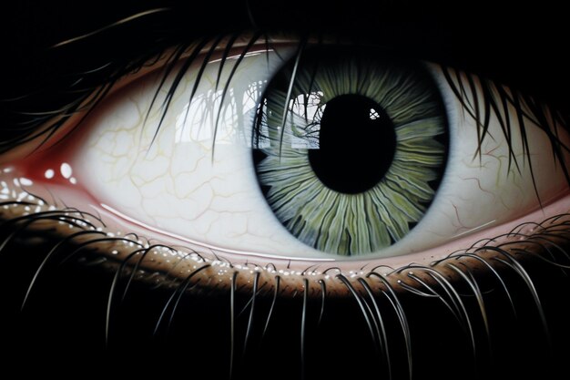 Close up of an eye iris on black wall