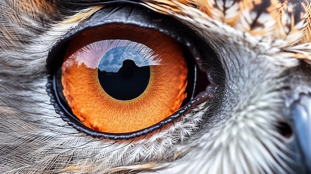 Photo close up eye of owl generative ai