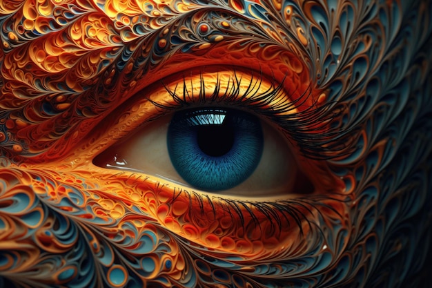 A close up of an eye with a blue eye ai