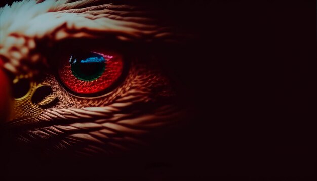 Photo a close up of an eye with a red eye and blue and red colors.