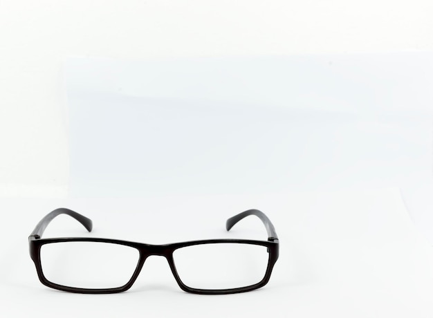 Close-up of eyeglasses on white background