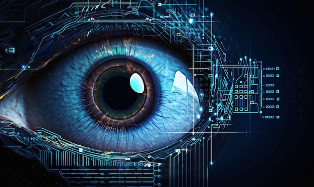 Close up eyes describe of AI system analysis generative ai