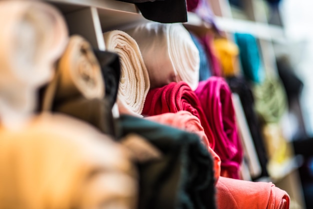 Photo close-up of fabrics in traditional clothing at store