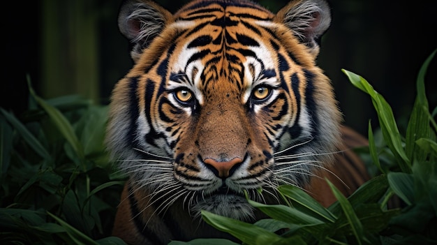 Close up of the face of an Amur Tiger Panthera tigris altaica