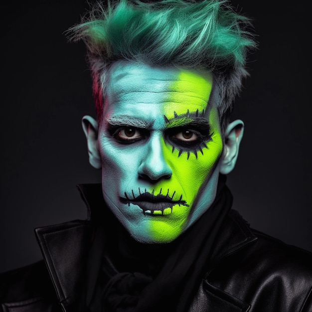 Close up face guy of Frankenstein makeup