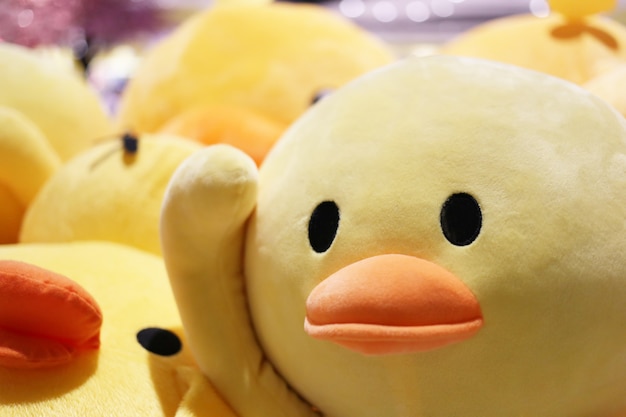 Close-up in face of yellow duck doll.