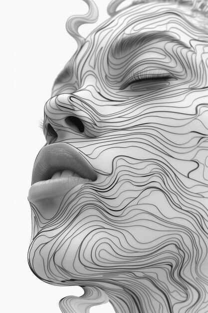 Close Up Face of a Young Beautiful Woman with Smoke and Topographic Effect