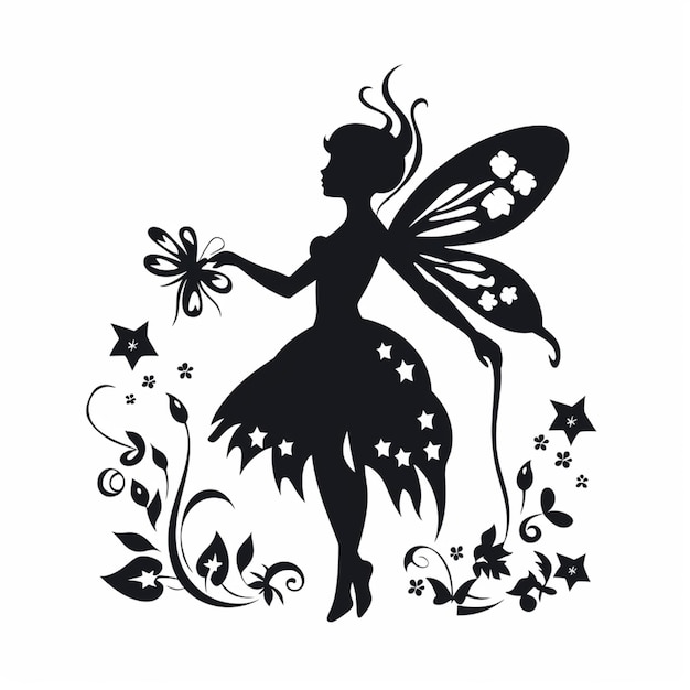 Photo a close up of a fairy with a butterfly and flowers generative ai