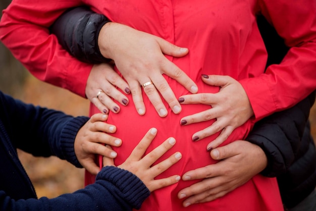 Foto prossimo piano delle mani della famiglia