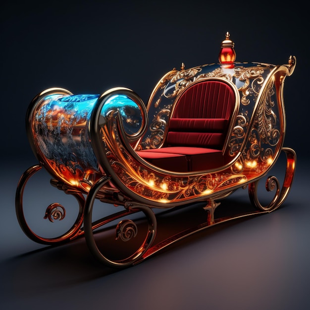 a close up of a fancy carriage with a red seat and a gold trim generative ai