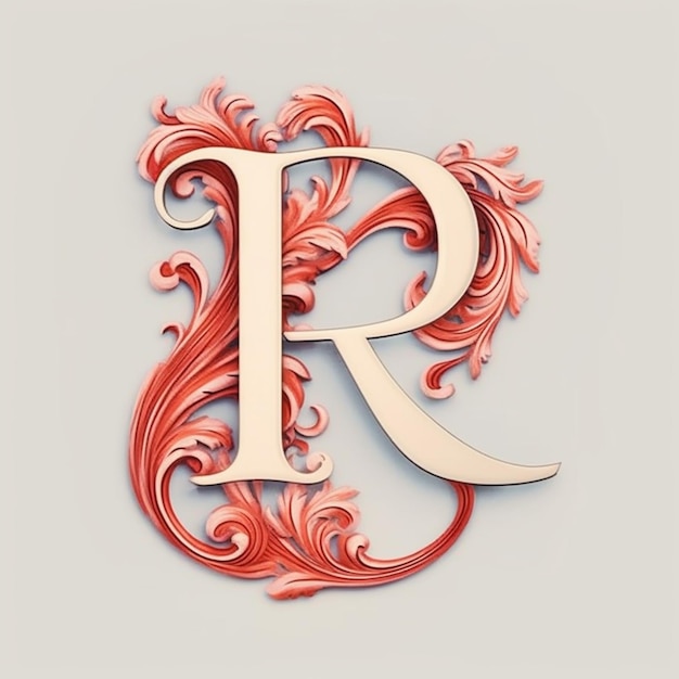 Foto un primo piano di una lettera fantastica r con un vortice rosso generativo ai