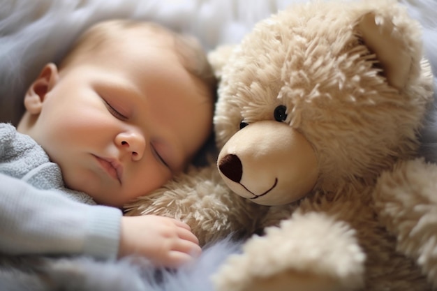 Close up of fascinated baby touching stuffed animal in living room giggling wide eyes full of wonder