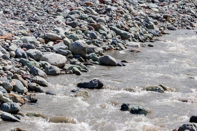 Close-up of a fast small mountain river