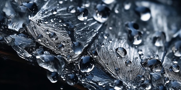 A close up of a feather feather covered in water droplets generative ai