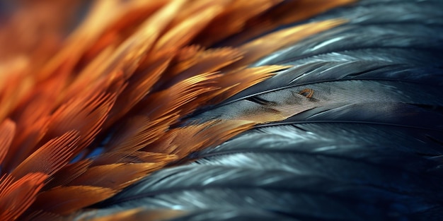 A close up of a feather with a red and orange feather generative ai