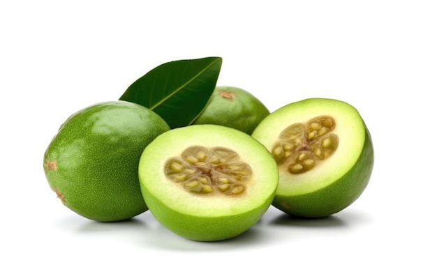 A close up feijoa isolated on a white background vegan tropic fruits ai generated